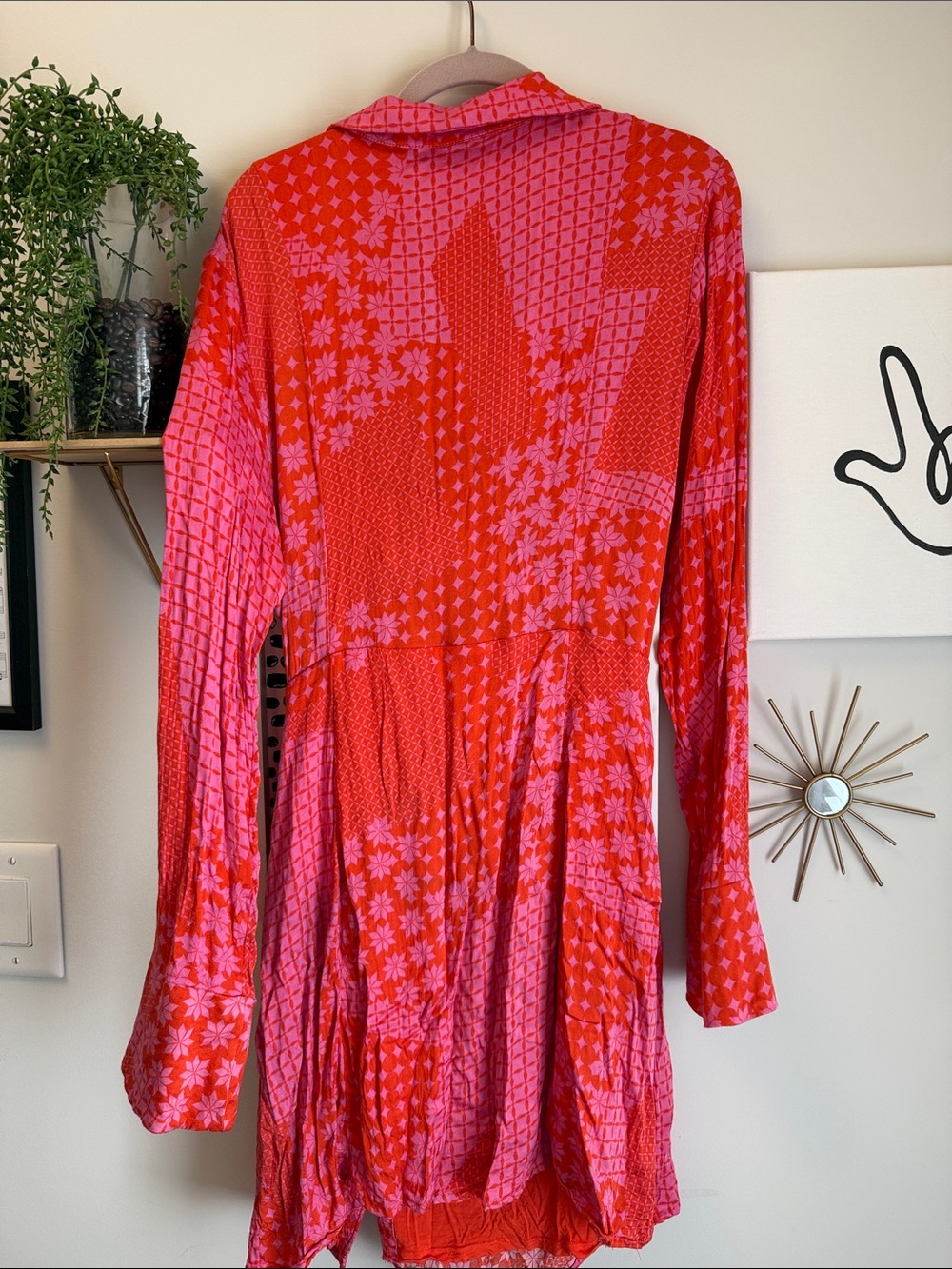 Tie-Front Split Dress in Pink & Orange Floral Print - Picture 4 of 4